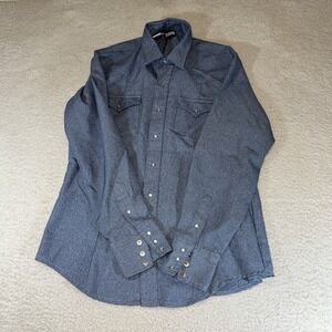 Fenton Men's Vintage Western Pearl Snap Shirt L Blue White Long Tail